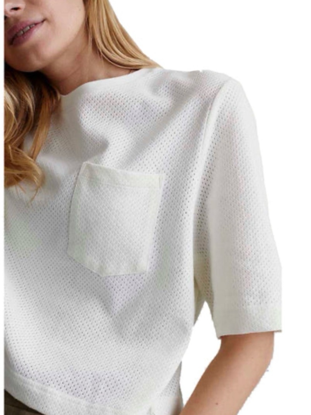 Varley White Short-Sleeve Textured Pocket Tee